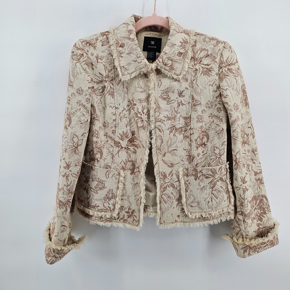Doncaster Jacquard Jacket Ivory Toile Rose‎ Floral Cotton/Hemp Old Money Size 6
